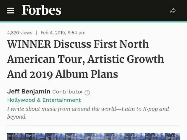 WINNER, Interview with "Forbes" in the United States. "Currently selecting title