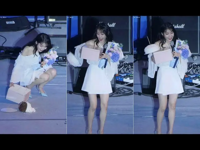 IU, "Awkward" moment that dropped the birthday cake from the fan.  ● Performed a