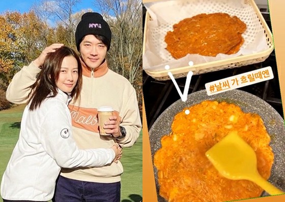 Actor Kwon Sang Woo's wife Son Tae Yeon makes kimchi pancakes at her home in New York ... "On a cloudy day"
