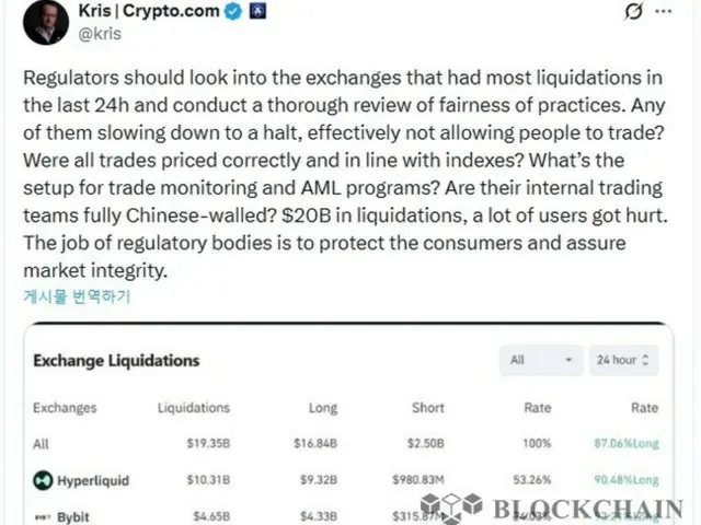 Crypto.com CEO: Authorities need to investigate exchanges in the event of large-scale forced liquidations