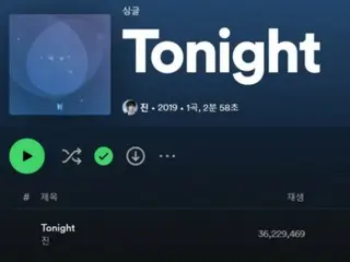 BTS member JIN's first self-composed song "Tonight" ranks first on iTunes in 33 countries