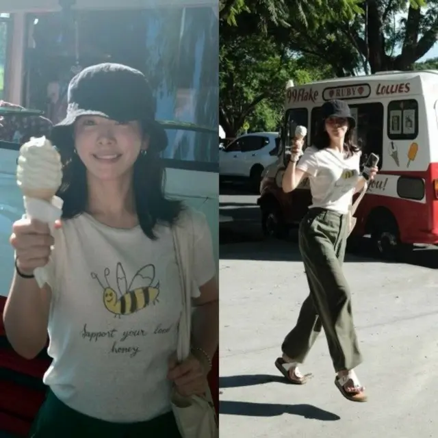 女優ハン・ジミン、そんなに嬉しいの？アイスクリーム片手に空中スキップ公開