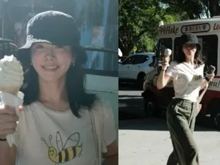 Actress Han Ji Min, are you that happy? Aerial skip released with ice cream in hand