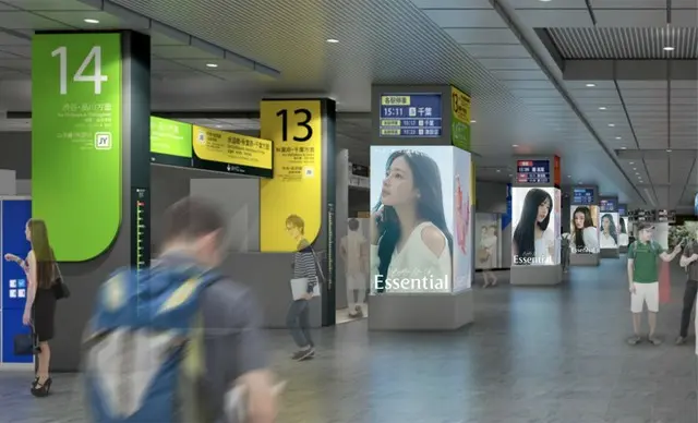 新宿駅南改札内に新たに誕生した巨大ビジョン・柱サイネージ2