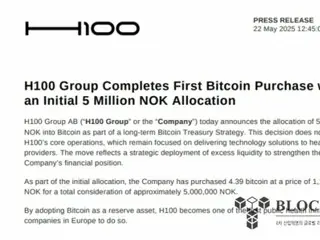 Swedish company H100 announces Bitcoin purchase... Blockstream CEO invests $2.2 million