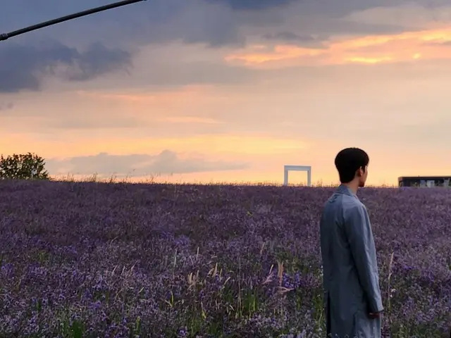 Actor Kim Soo Hyun in the lavender field in the final scene of "Queen of Tears"...