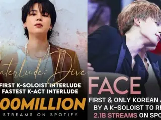 BTS' JIMIN's album "FACE" reaches 100 million streams on Spotify